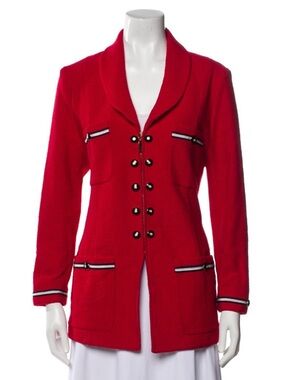 St. John Bright Red Double-Breasted Knit Blazer